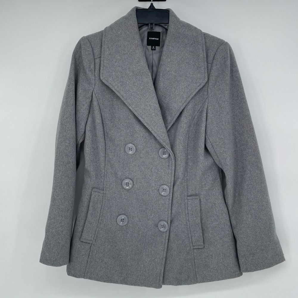Rampage Womens Grey‎ Double Breasted Peacoat Jacket Size M